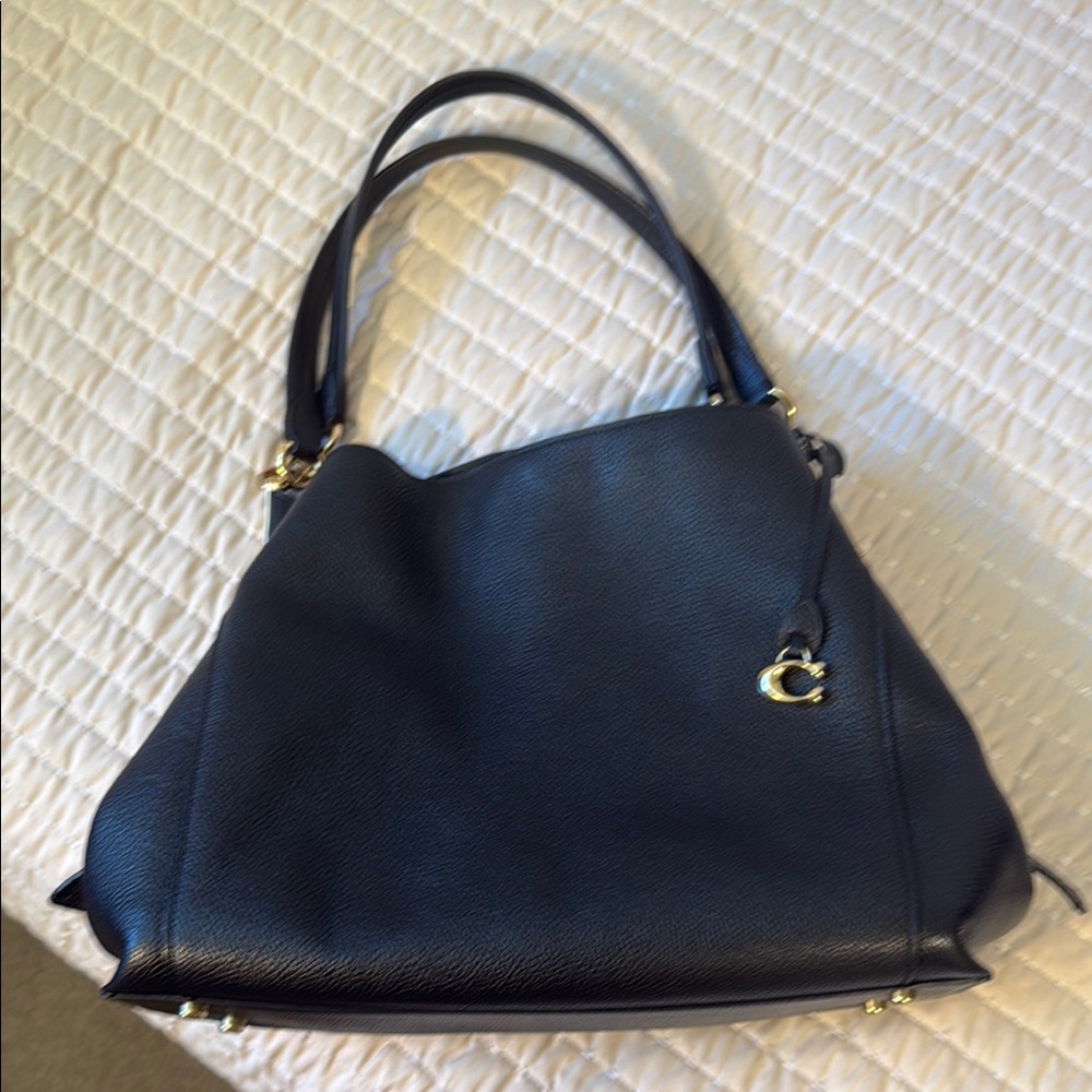 Coach Black Leather Shoulder Bag with Gold Accents